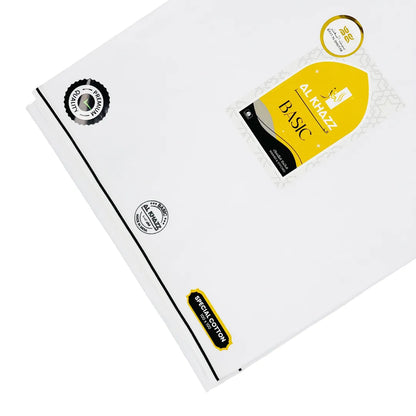 AL-KHAZZ BASIC Premium Quality White Wuzar with Modern Border Style – UAE Collection