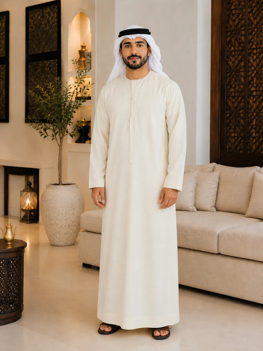 Premium Light Cream Emirati Kandura for Men | Traditional UAE Thobe