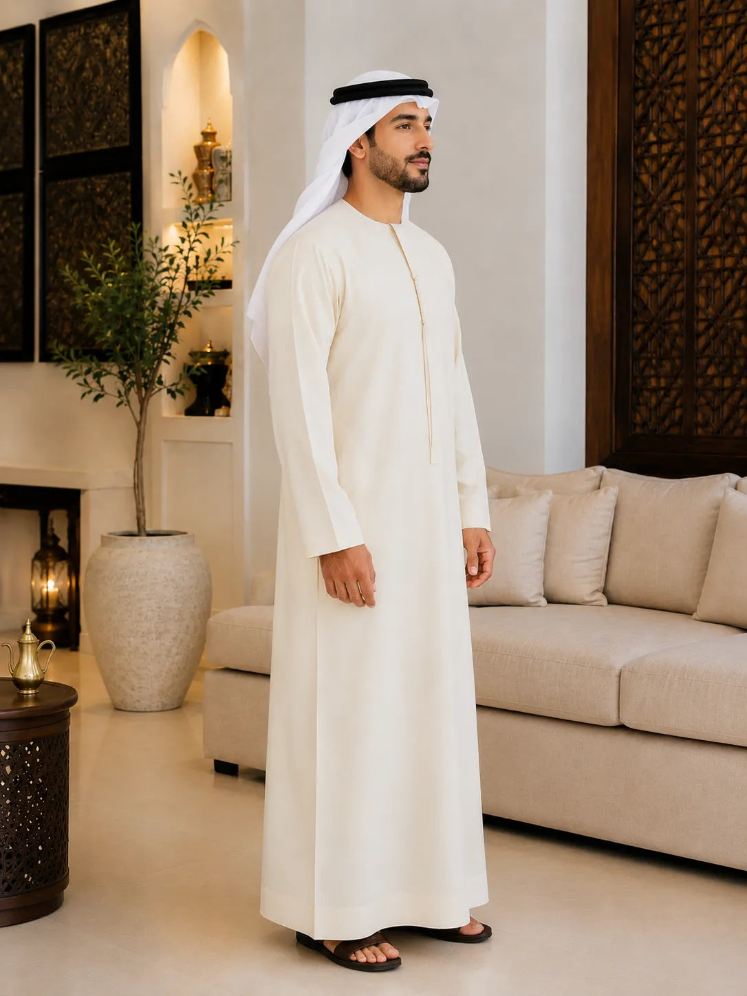 Premium Light Cream Emirati Kandura for Men | Traditional UAE Thobe