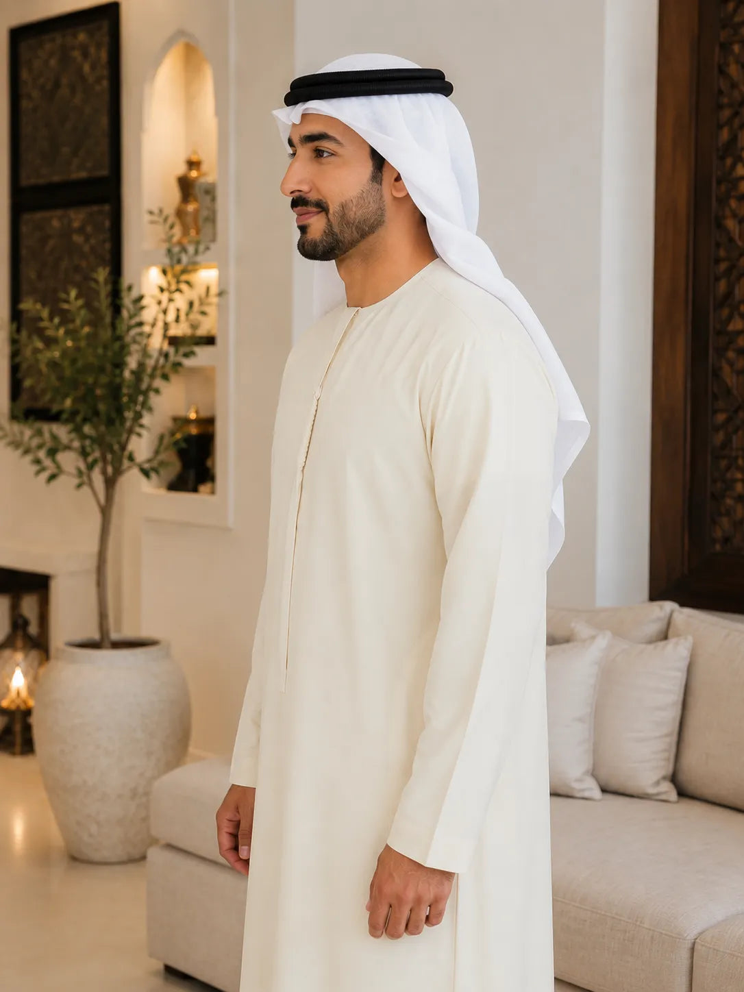 Premium Light Cream Emirati Kandura for Men | Traditional UAE Thobe