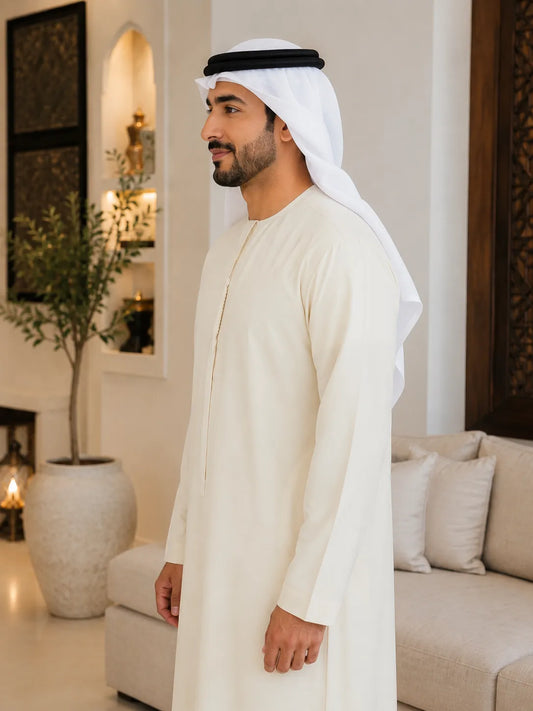 Premium Light Cream Emirati Kandura for Men | Traditional UAE Thobe