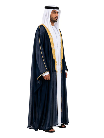 Noble Brand Black Bisht with Gold Embroidery