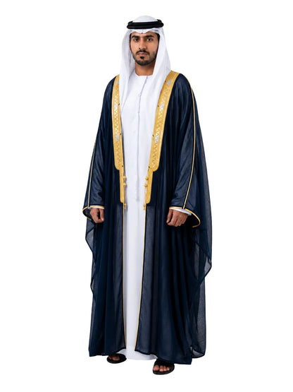 Noble Brand Black Bisht with Gold Embroidery