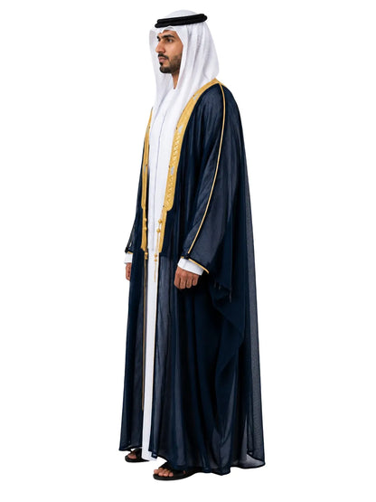 Noble Brand Black Bisht with Gold Embroidery