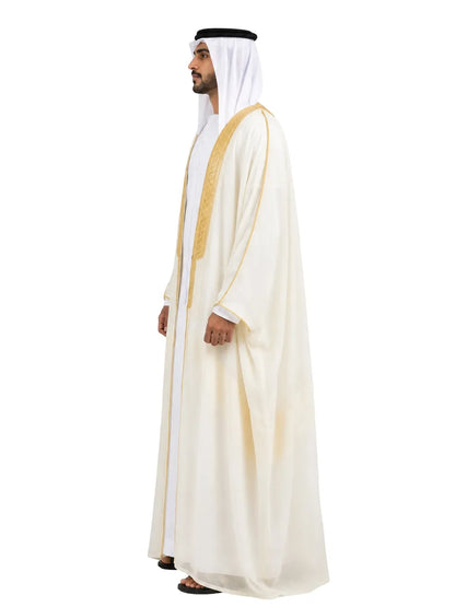 Noble  Light Cream Bisht with Gold Embroidery