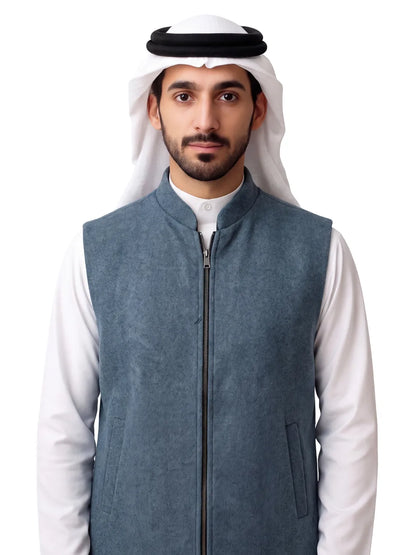 PREMIUM STEEL BLUE SLEEVELESS WINTER JACKET WITH ZIP