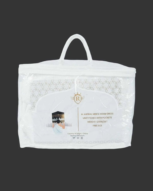 Al Awwal Men's  elastic Ihram Set  Soft Cotton with Pockets Hajj & Umrah Essentials
