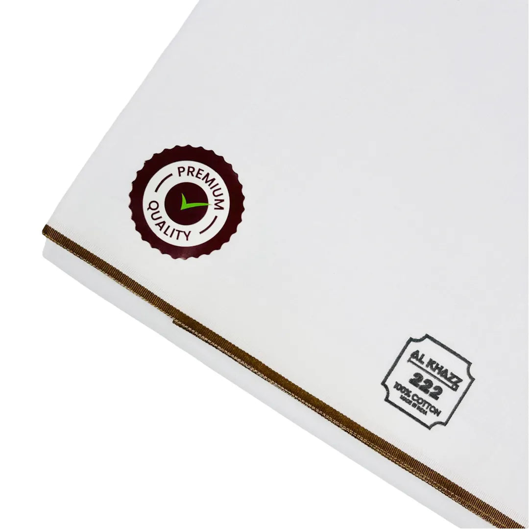Al Khazz 222 White Wuzar with Color Border Collection – Premium Cotton Wear-UAE