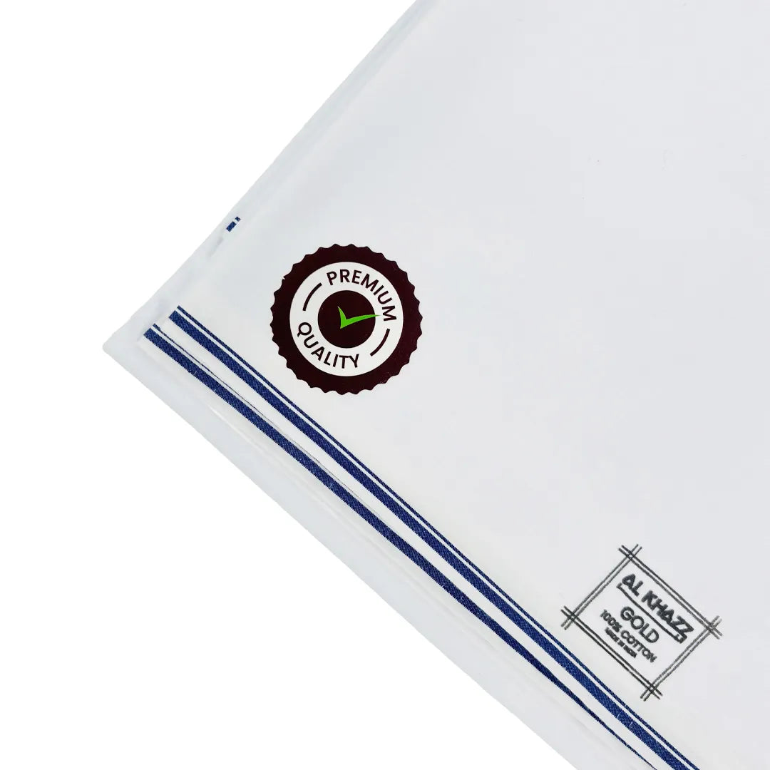 AL KHAZZ GOLD Classic White Wuzar with Signature Borders Premium Cotton UAE Style