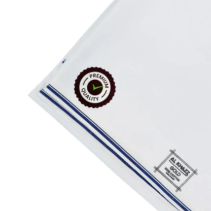 AL KHAZZ GOLD Classic White Wuzar with Signature Borders Premium Cotton UAE Style