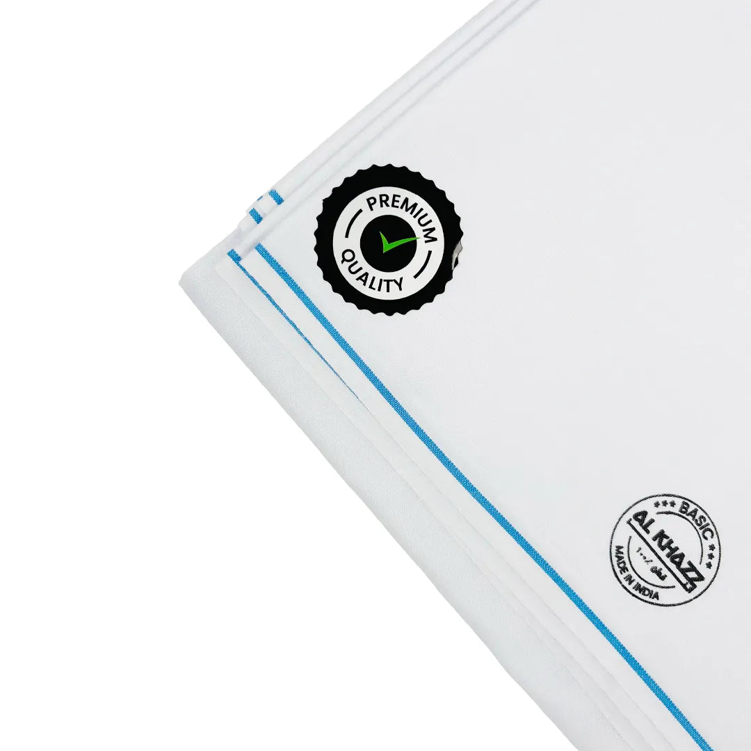 AL-KHAZZ BASIC Premium Quality White Wuzar with Modern Border Style – UAE Collection