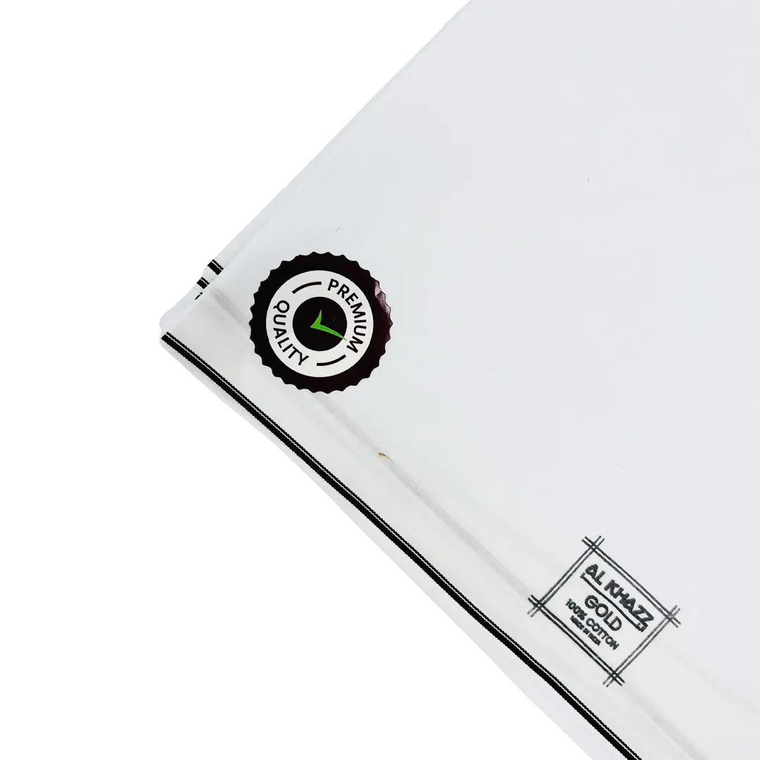 AL KHAZZ GOLD Classic White Wuzar with Signature Borders Premium Cotton UAE Style