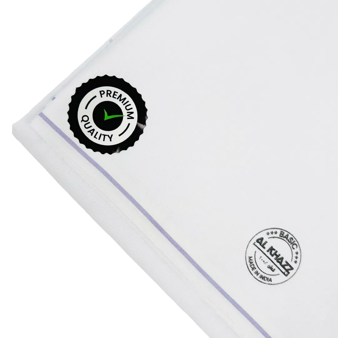 AL-KHAZZ BASIC Premium Quality White Wuzar with Modern Border Style – UAE Collection