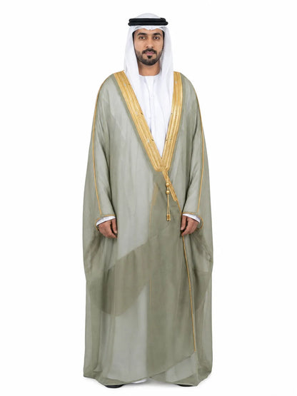 Premium Handcrafted Sage Green Bisht with Gold Embroidery