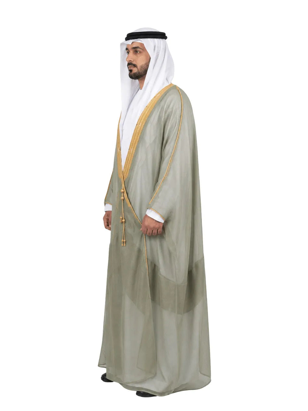 Premium Handcrafted Sage Green Bisht with Gold Embroidery