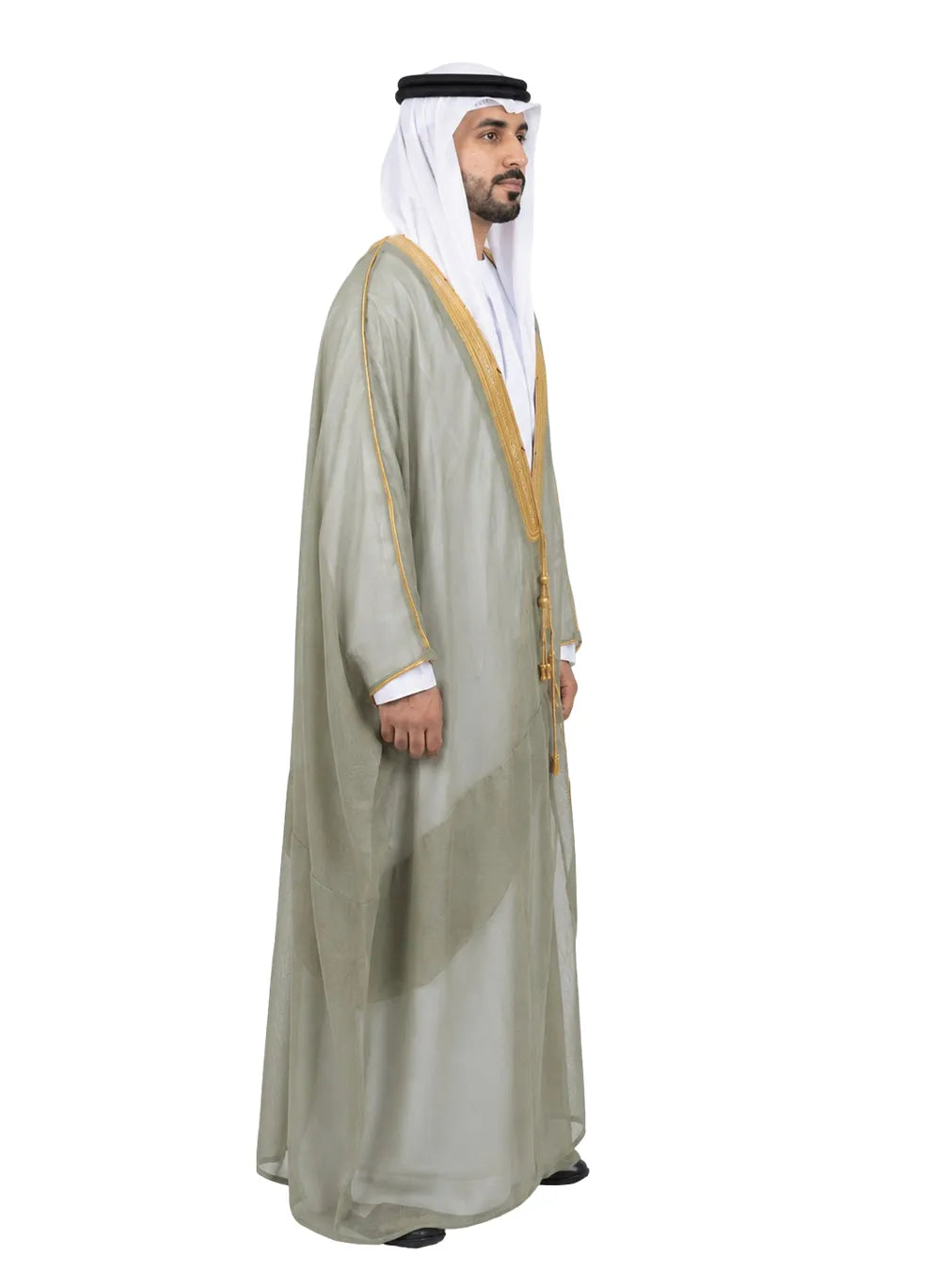 Premium Handcrafted Sage Green Bisht with Gold Embroidery