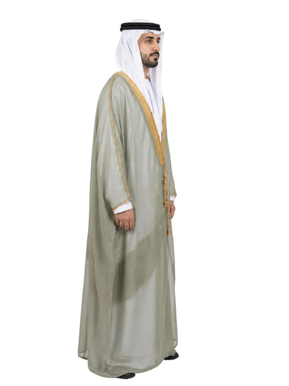 Premium Handcrafted Sage Green Bisht with Gold Embroidery