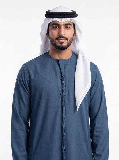 Slate Blue Emirati Thobe - Reda, 1865, Valdilana Exclusive Super 150's Fabric made in Italy, 100% wool