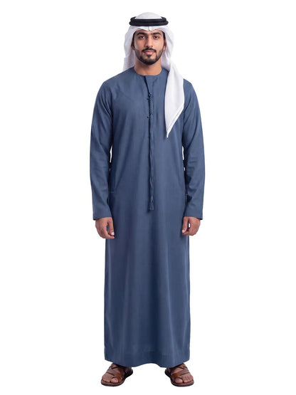 Slate Blue Emirati Thobe - Reda, 1865, Valdilana Exclusive Super 150's Fabric made in Italy, 100% wool