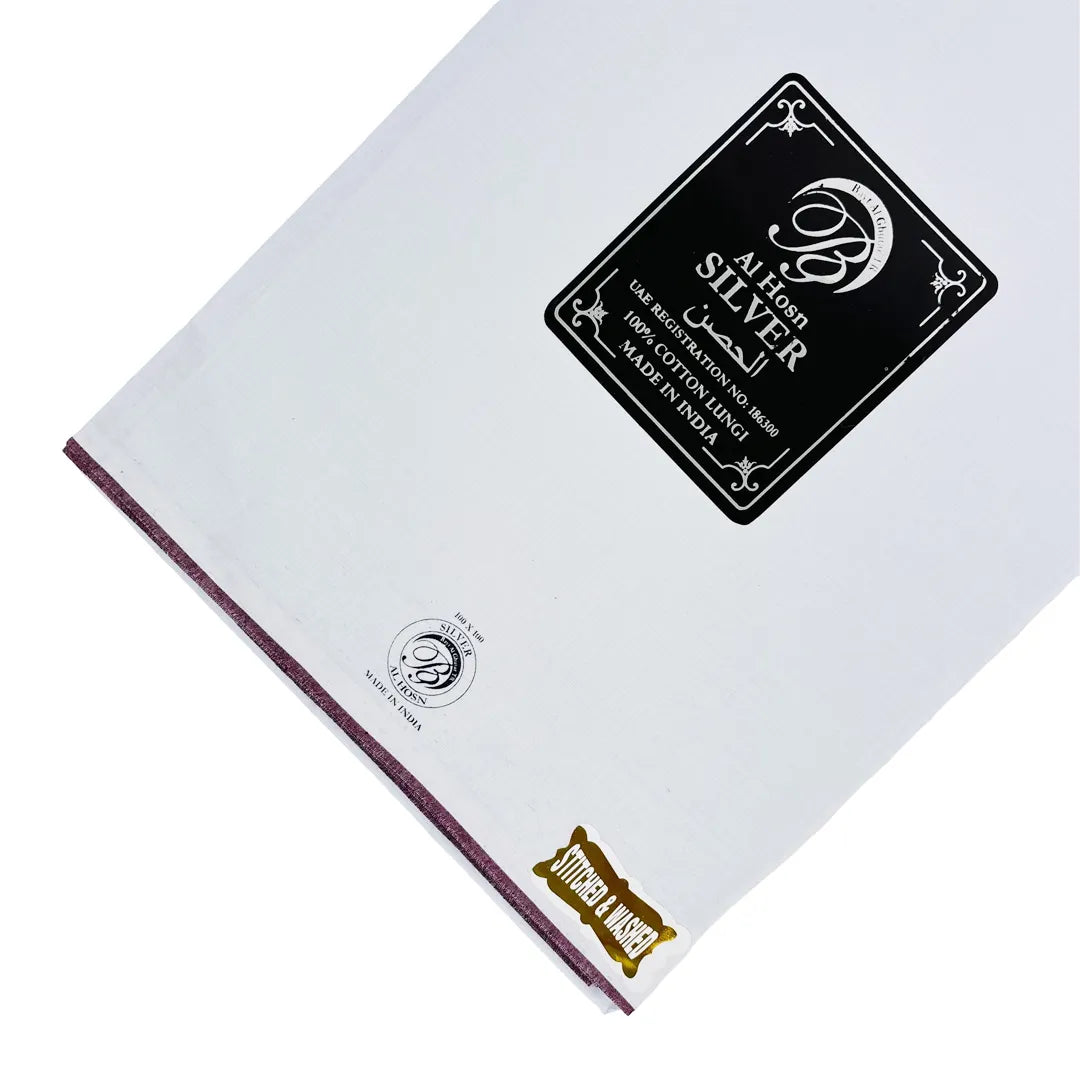Al Hosn Silver Premium Wuzar Collection – Elegant Color Border Cotton Lungi