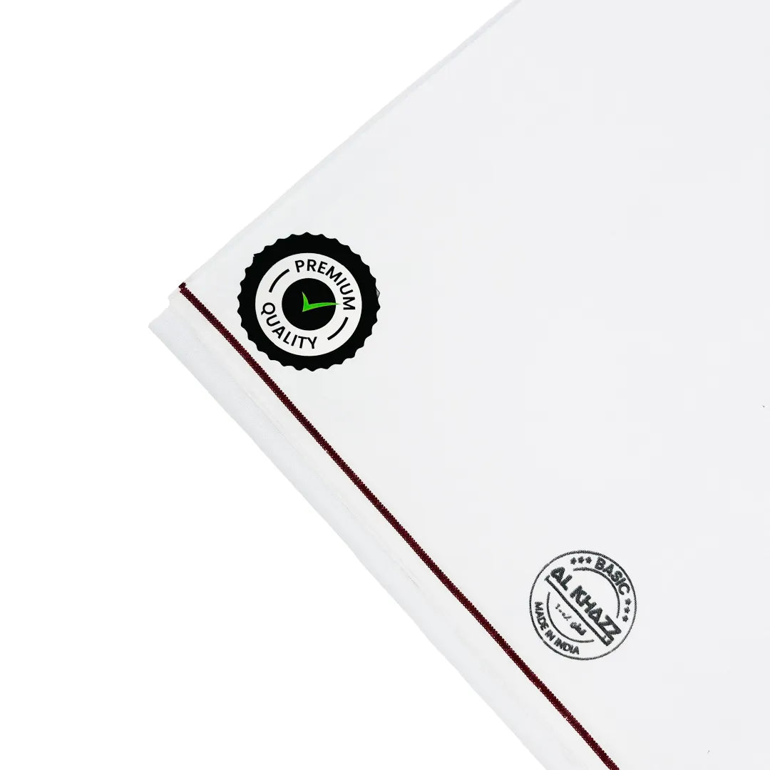 AL-KHAZZ BASIC Premium Quality White Wuzar with Modern Border Style – UAE Collection