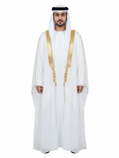 Luxury White Men's Bisht with Premium Gold Embroidery