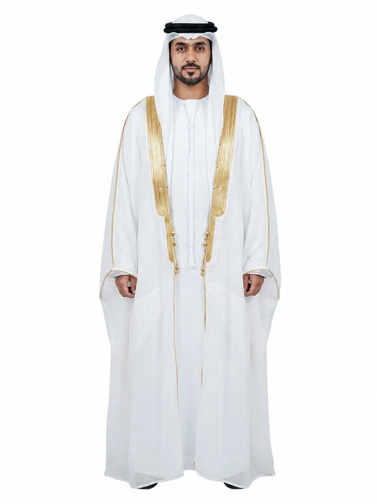 Al Siyaaf Luxury White Men's Bisht with Premium Gold Embroidery