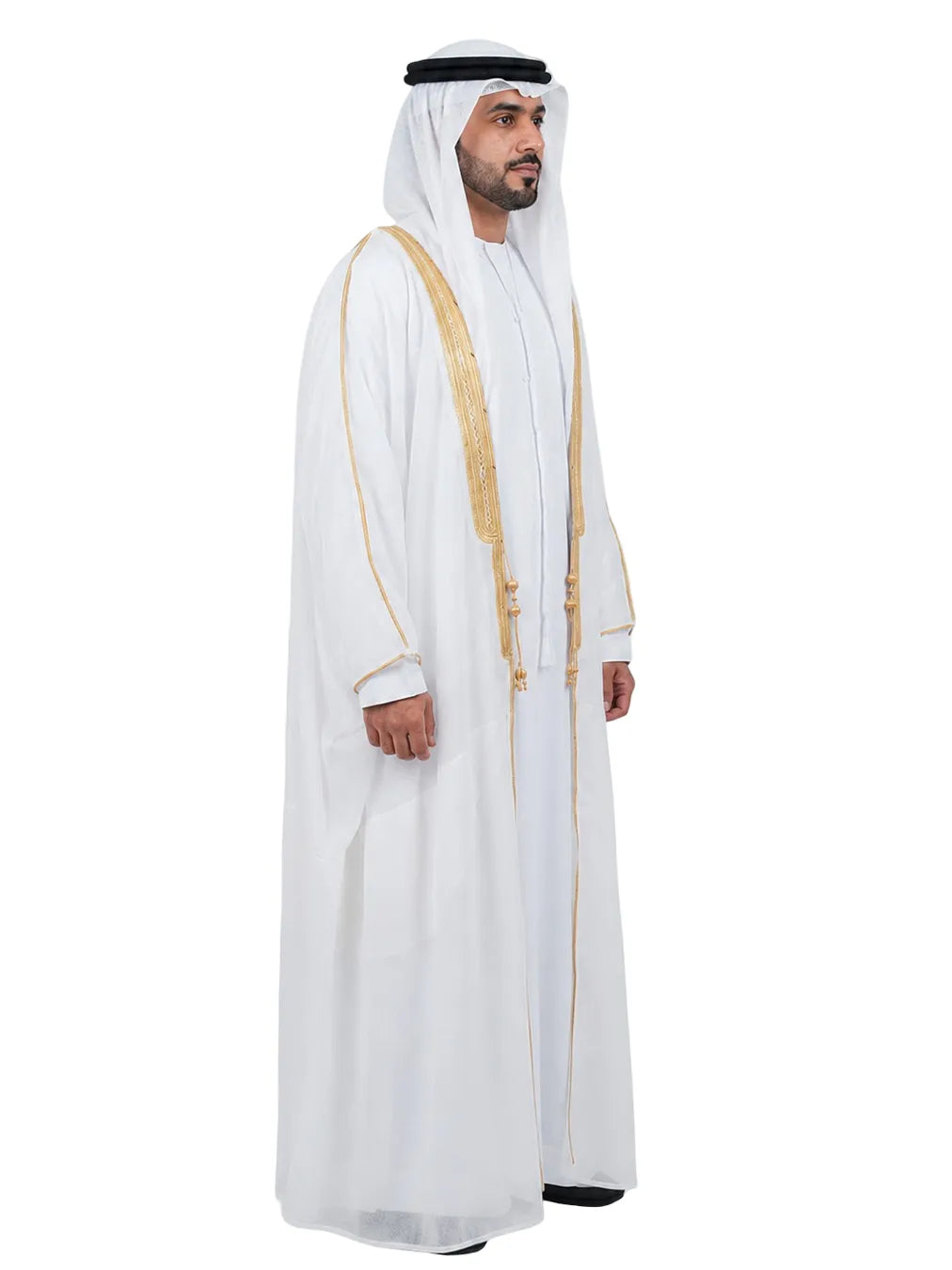 Luxury White Men's Bisht with Premium Gold Embroidery