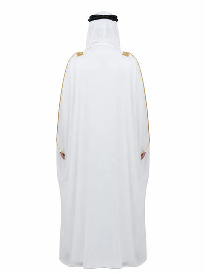 Luxury White Men's Bisht with Premium Gold Embroidery