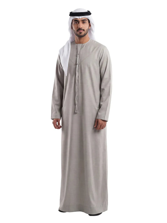Warm Taupe Grey Emirati Thobe - Reda 1865 Valdilana Exclusive Super 150's Fabric made In Italy 100% Wool