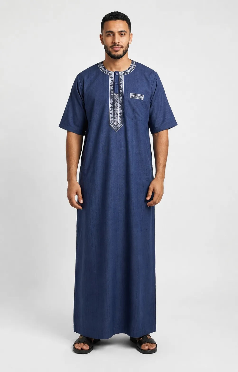 Al Khazz Premium Navy Blue Embroidered Jalabiya for Men | Elegant Islamic Wear
