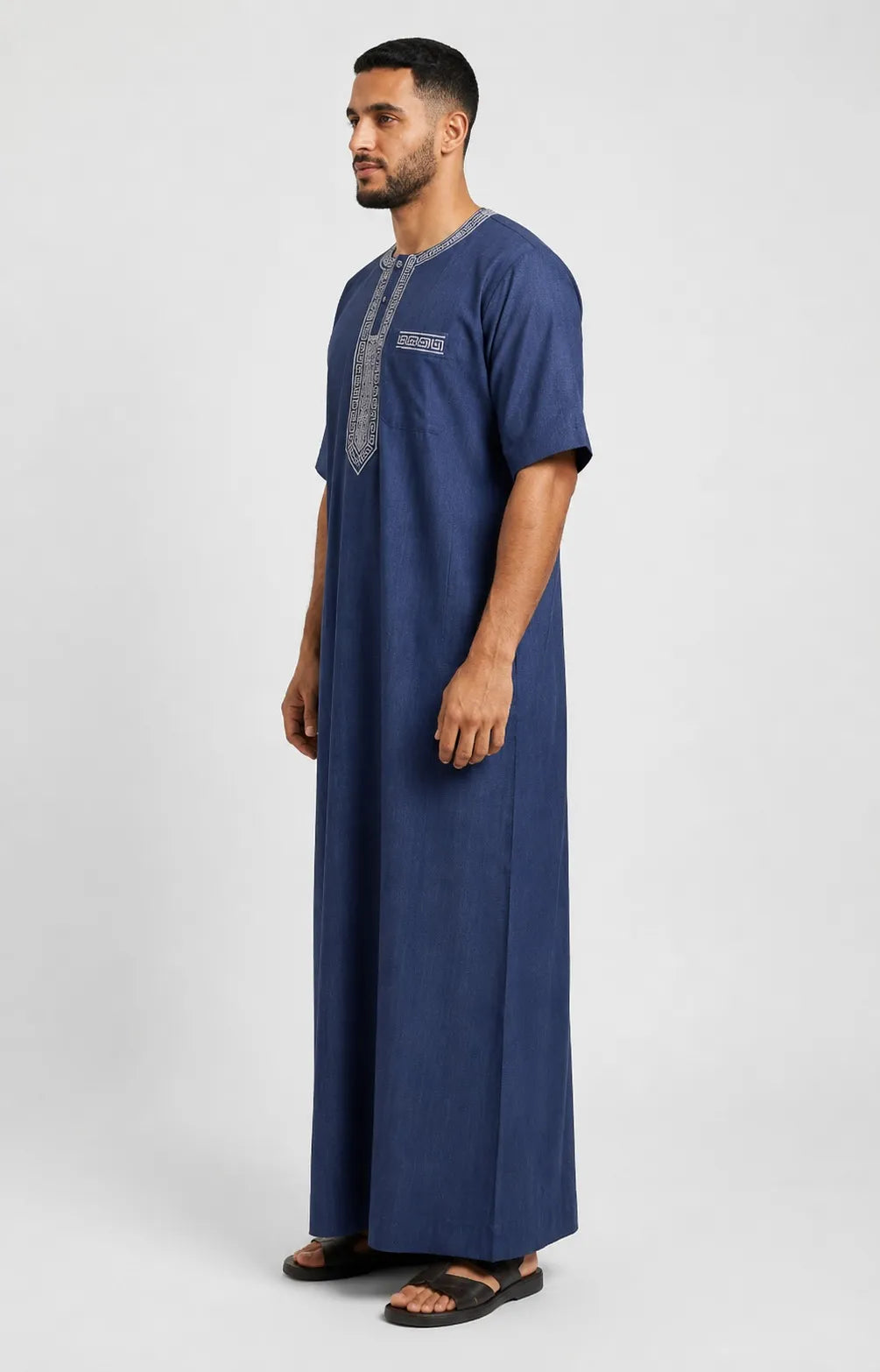 Al Khazz Premium Navy Blue Embroidered Jalabiya for Men | Elegant Islamic Wear