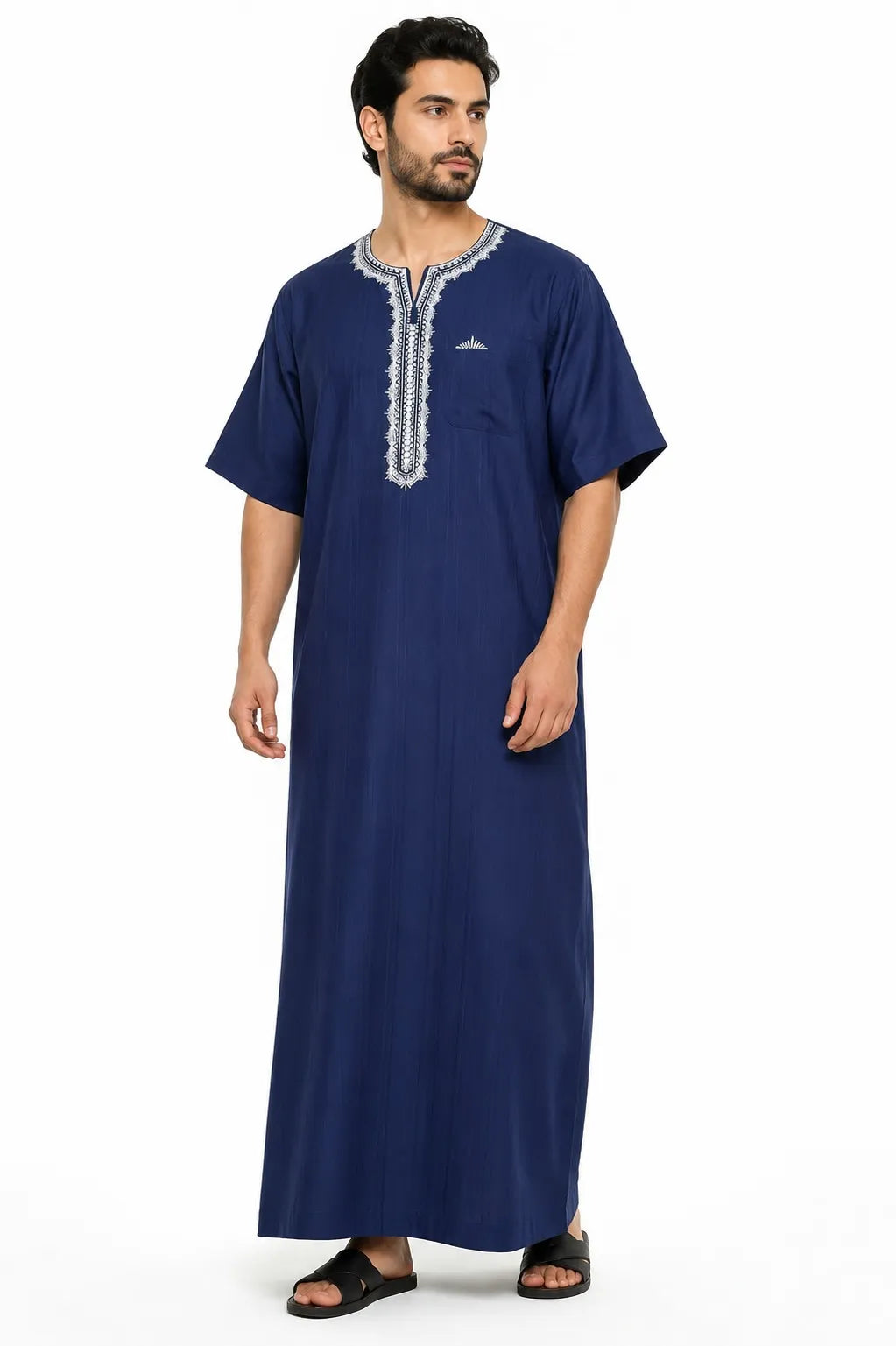 Al Khazz Premium Navy Blue Embroidered Jalabiya for Men | Traditional Islamic Wear