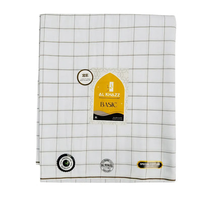 Al Khazz Basic White Wuzar – Lightweight Cotton with Stylish Checked Borderline