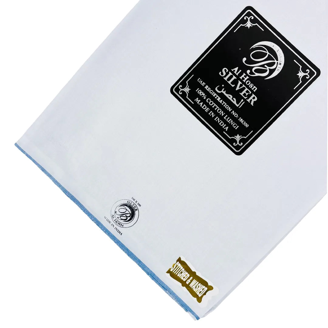 Al Hosn Silver Premium Wuzar Collection – Elegant Color Border Cotton Lungi