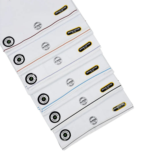 AL-KHAZZ BASIC Premium Quality White Wuzar with Modern Border Style – UAE Collection