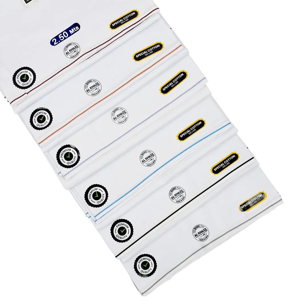 AL-KHAZZ BASIC Premium Quality White Wuzar with Modern Border Style – UAE Collection