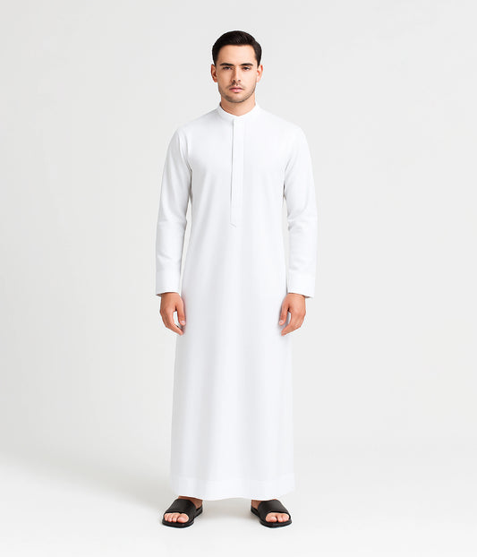 White Kuwaiti Kandura for Men – Front View