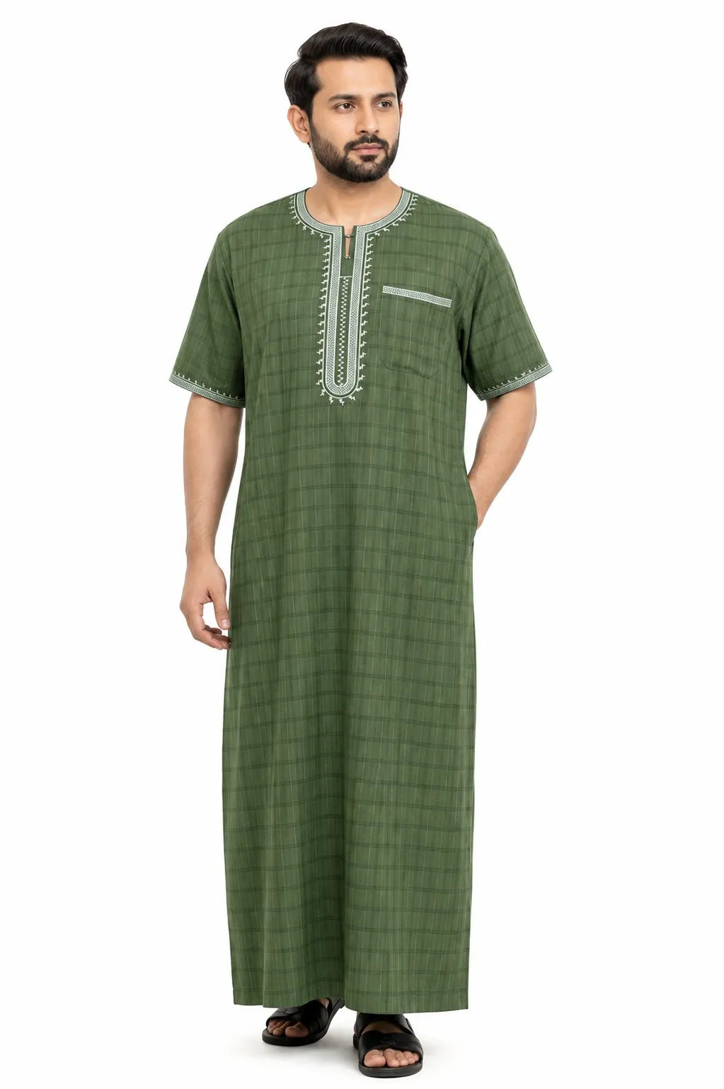 Al Khazz Premium Olive Green Jalabiya – Timeless Elegance, Everyday Comfort