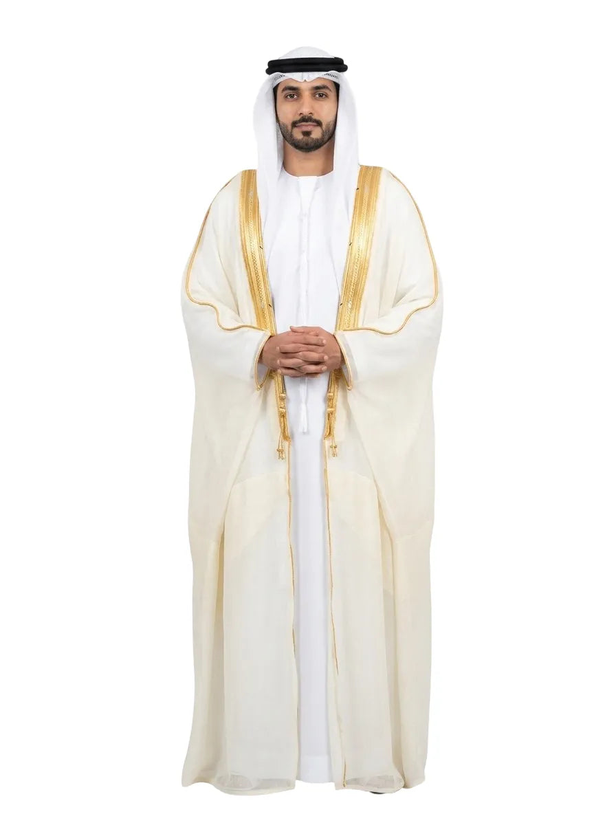 Royal Ivory White Bisht – Premium Arabic Men's Cloak
