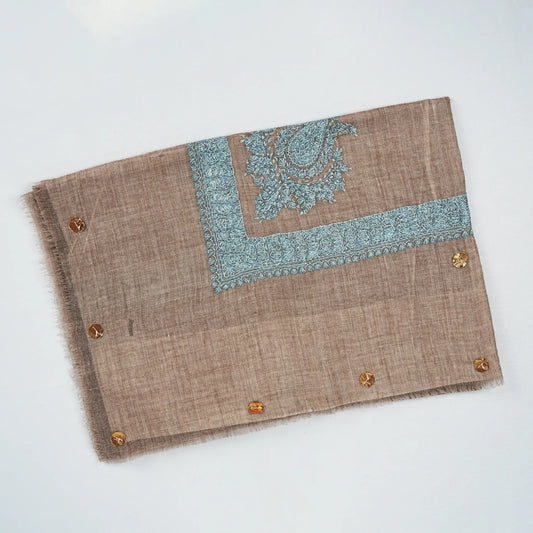 kashmiri-shawl-color-light brown-design-blue line -fab