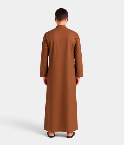 Back profile of traditional thobe in brown