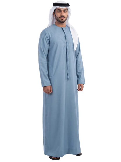 Light Blue Emirati Thobe - Reda 1865 Valdilana Exclusive Super 150's Fabric made In Italy 100% Wool